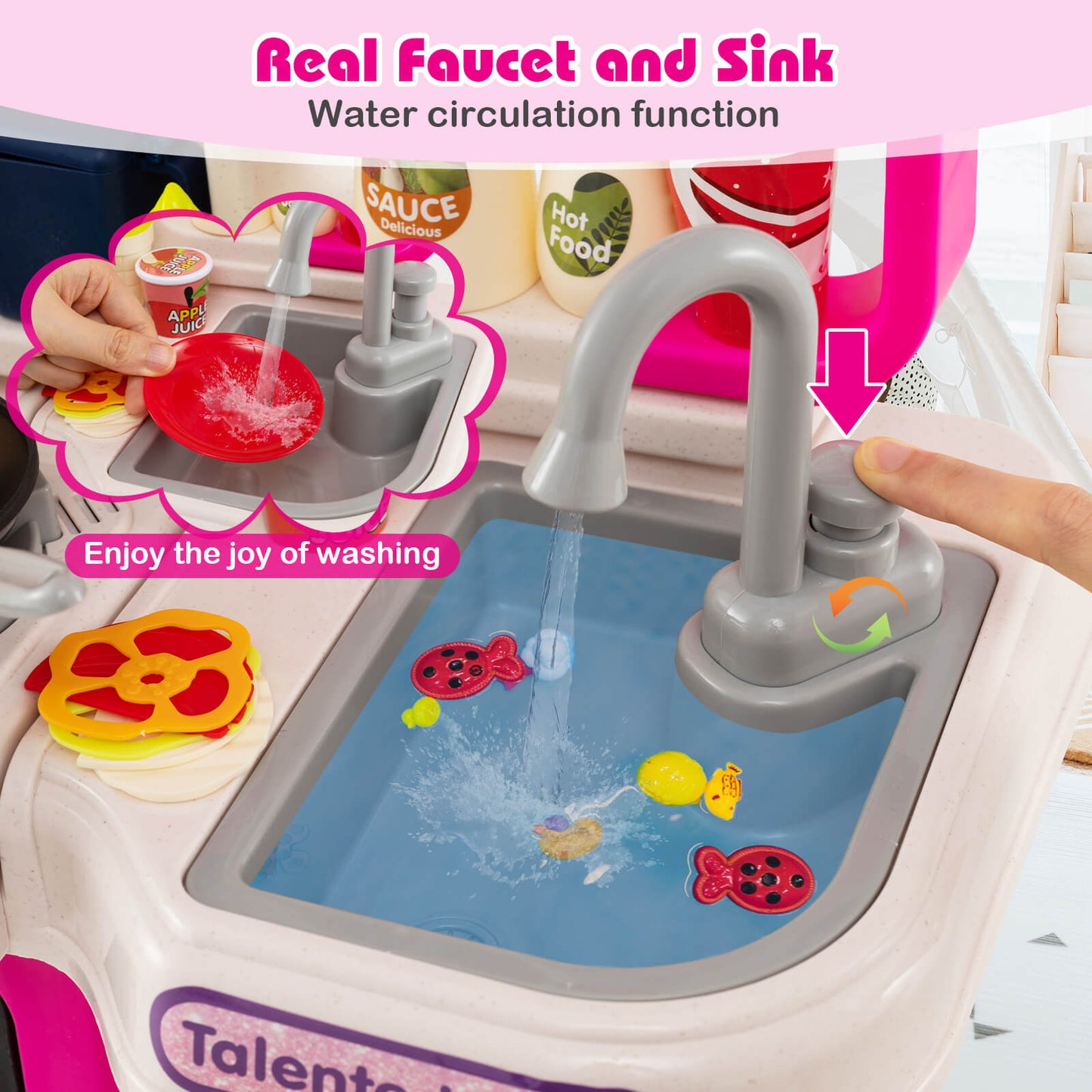 95 Piece Pink Kitchen Playset | Realistic Sounds & Water Faucet