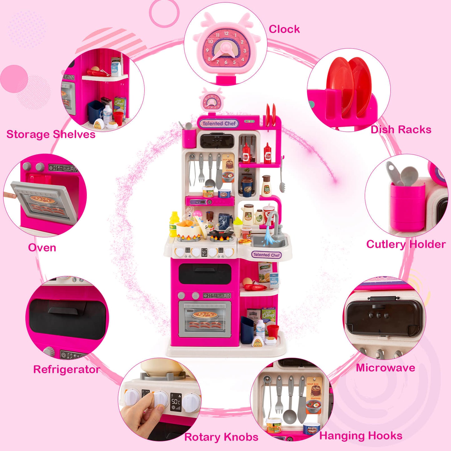 95 Piece Pink Kitchen Playset | Realistic Sounds & Water Faucet