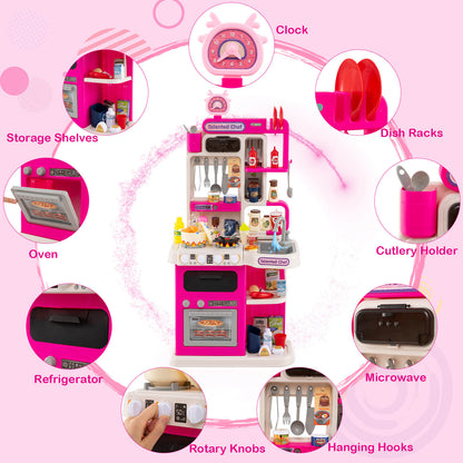 95 Piece Pink Kitchen Playset | Realistic Sounds & Water Faucet