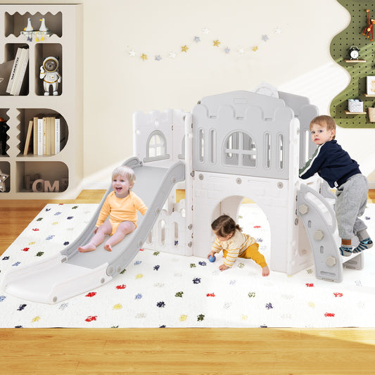 9 in 1 Baby Indoor Playground Slide and Climber Playset for Kids-Grey and White