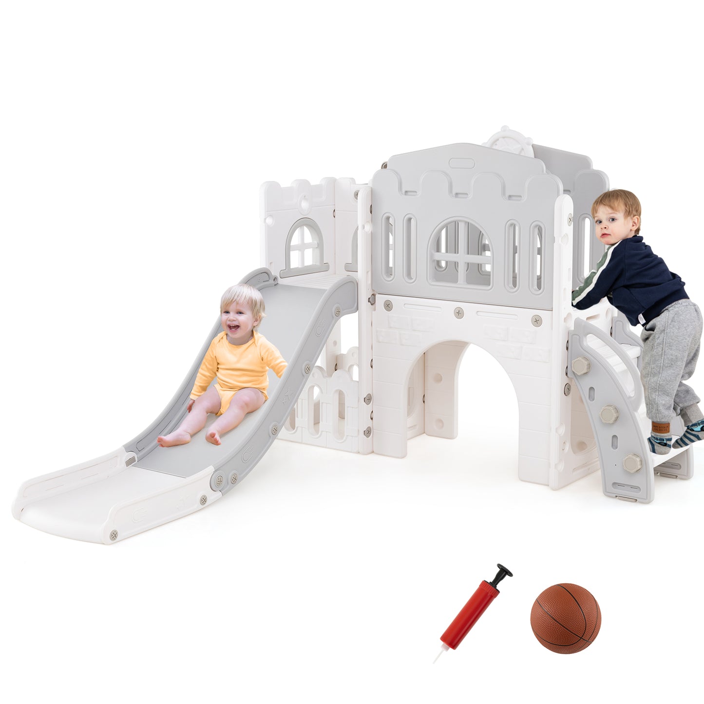 9 In 1 Toddler Slide Climber Playground | Grey White HDPE