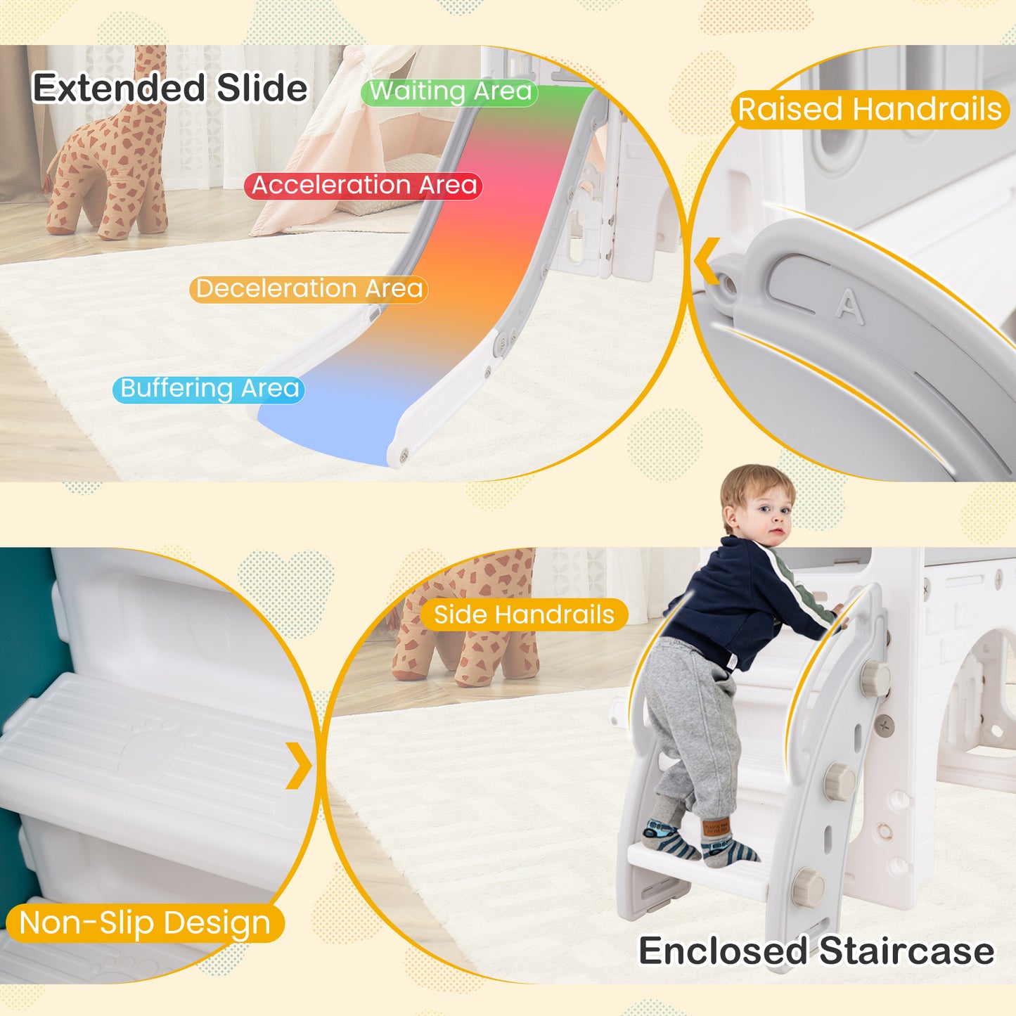 9 In 1 Toddler Slide Climber Playground | Grey White HDPE