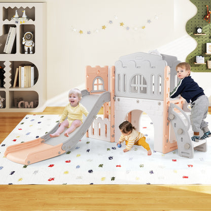 9 in 1 Baby Indoor Playground Slide and Climber Playset for Kids-Pink and Grey