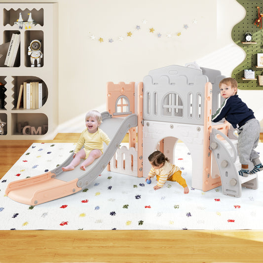 9 in 1 Baby Indoor Playground Slide and Climber Playset for Kids-Pink and Grey