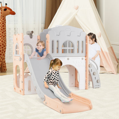 9 In 1 Indoor Playground Slide Climber Pink Grey HDPE Toddler