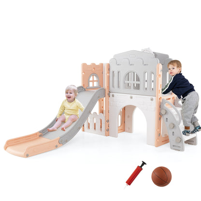 9 In 1 Indoor Playground Slide Climber Pink Grey HDPE Toddler