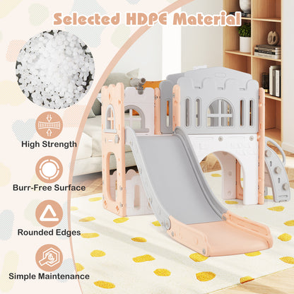 9 In 1 Indoor Playground Slide Climber Pink Grey HDPE Toddler