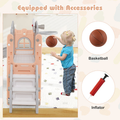 9 In 1 Indoor Playground Slide Climber Pink Grey HDPE Toddler