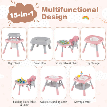15-in-1 Pink Convertible Baby High Chair | Adjustable Tray & Harness