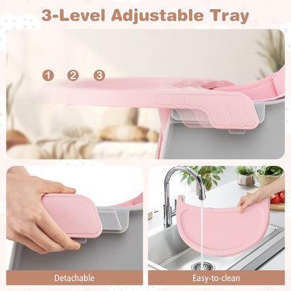 15-in-1 Pink Convertible Baby High Chair | Adjustable Tray & Harness