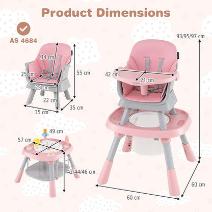 15-in-1 Pink Convertible Baby High Chair | Adjustable Tray & Harness