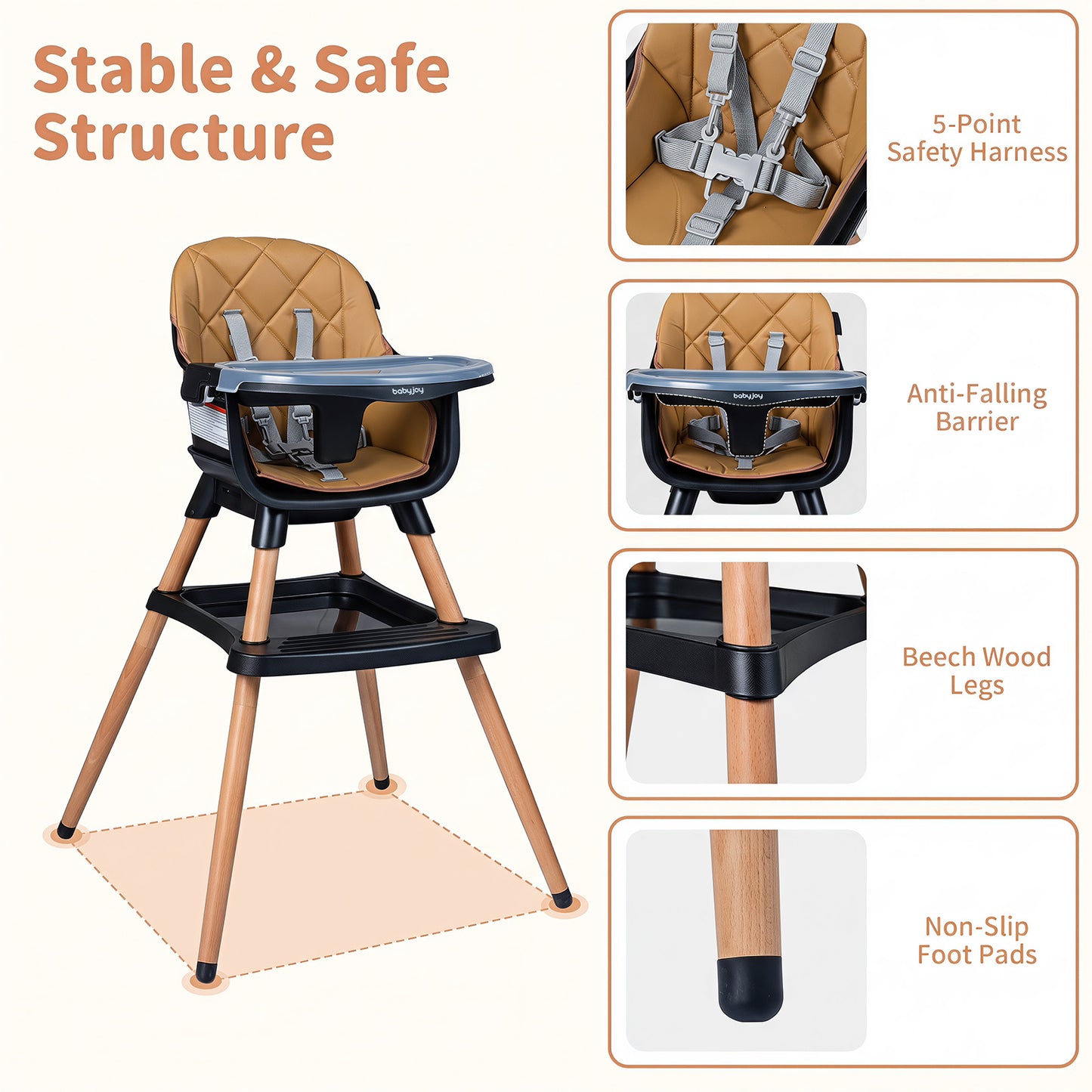 9 In 1 Black Convertible High Chair | Waterproof Cushion & Booster