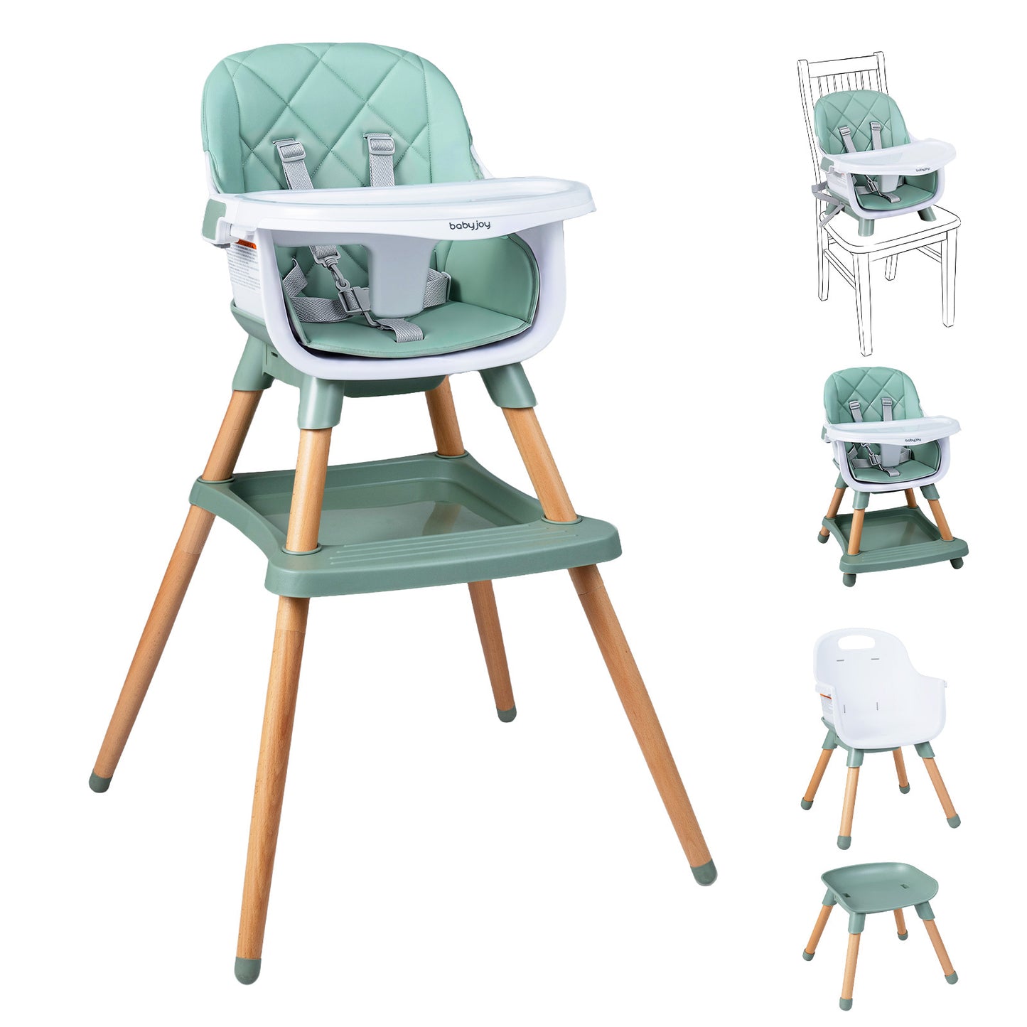 Green 9-In-1 Convertible High Chair | Waterproof Cushion & Booster