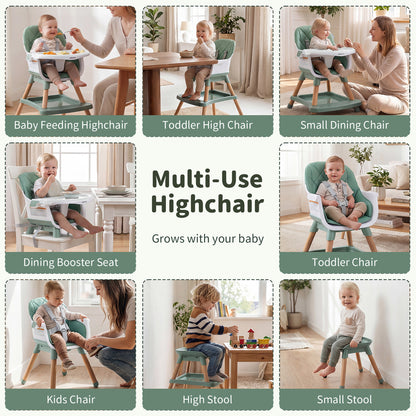 Green 9-In-1 Convertible High Chair | Waterproof Cushion & Booster