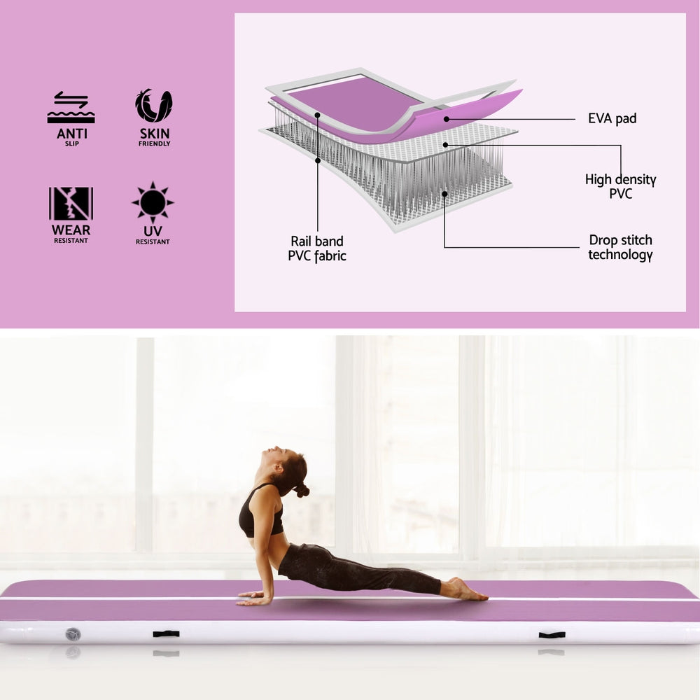 Everfit 4M Air Track Gymnastics Tumbling Exercise Yoga Mat W/ Pump Inflatable Purple