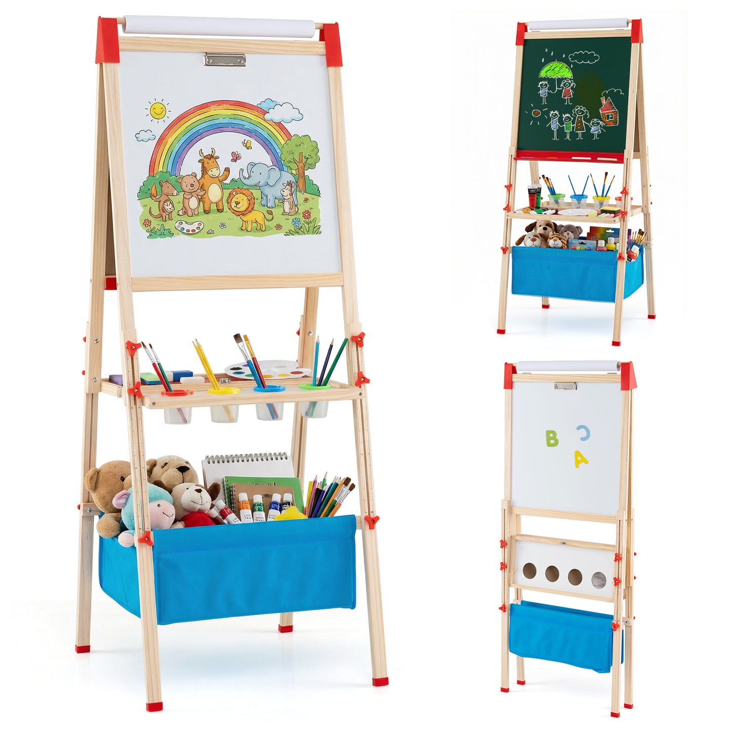 Kids Adjustable Art Easel | Magnetic Chalkboard Whiteboard Red