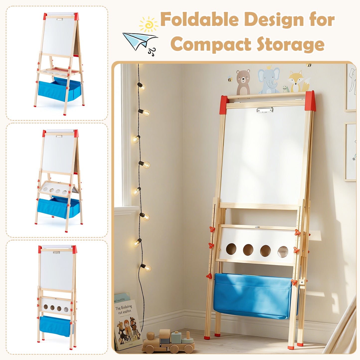 Kids Adjustable Art Easel | Magnetic Chalkboard Whiteboard Red