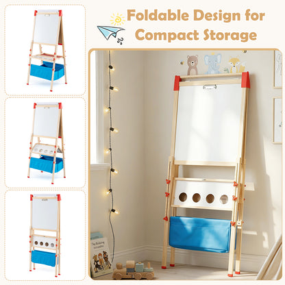 Kids Adjustable Art Easel | Magnetic Chalkboard Whiteboard Red
