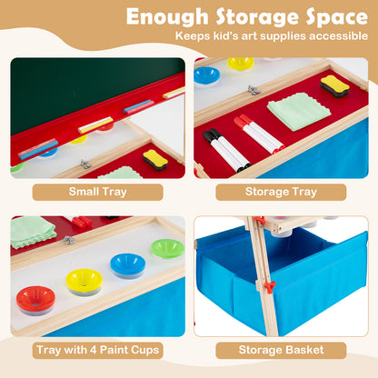Kids Adjustable Art Easel | Magnetic Chalkboard Whiteboard Red