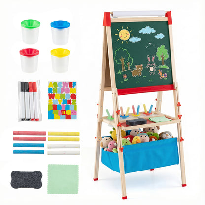 Kids Adjustable Art Easel | Magnetic Chalkboard Whiteboard Red