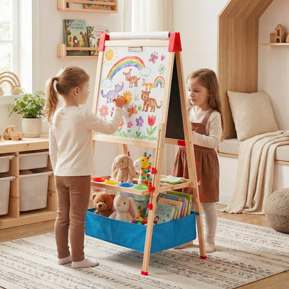 Adjustable Art Easel with Magnetic Chalkboard and Whiteboard-Colourful