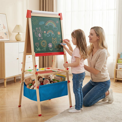 Kids Adjustable Art Easel | Magnetic Chalkboard Whiteboard Red