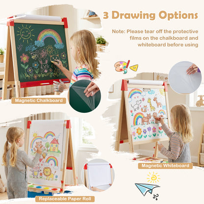 Kids Adjustable Art Easel | Magnetic Chalkboard Whiteboard Red