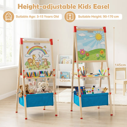 Kids Adjustable Art Easel | Magnetic Chalkboard Whiteboard Red