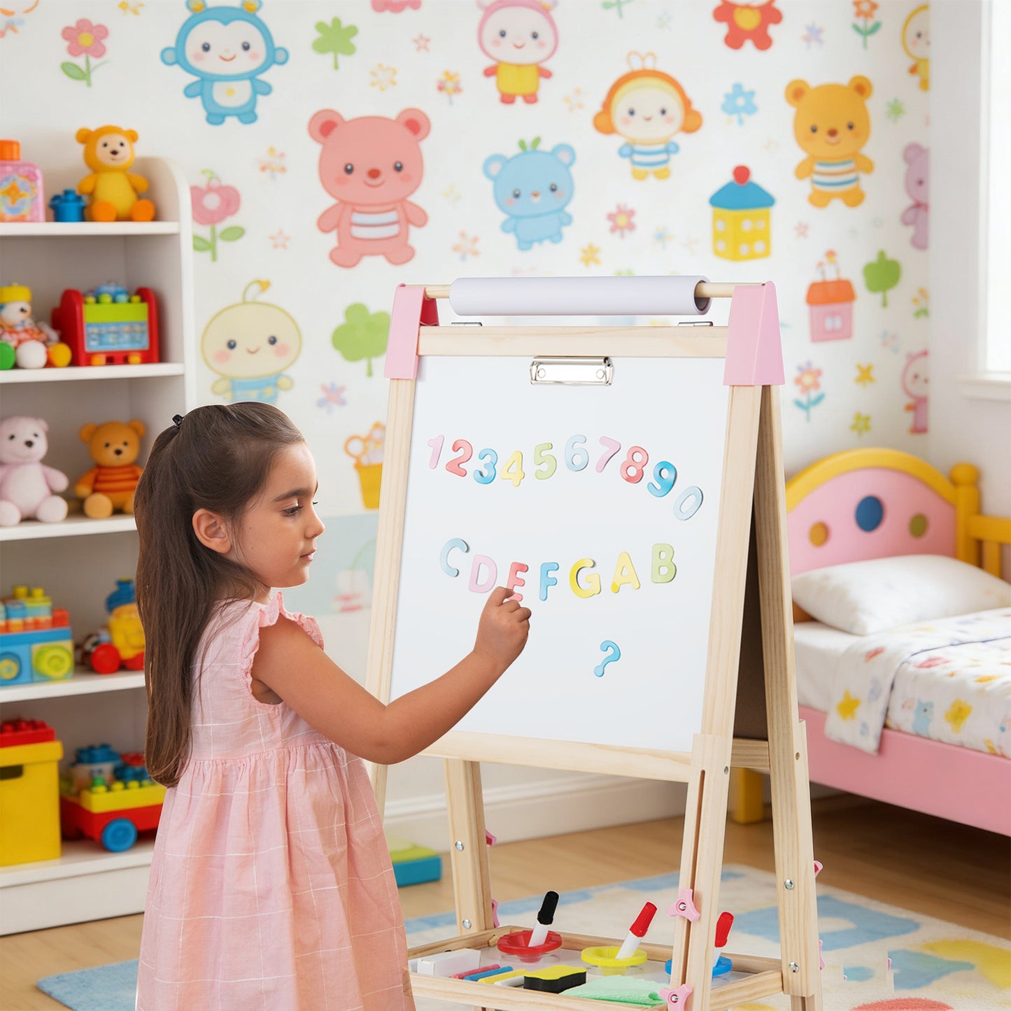 Pink 3-In-1 Adjustable Kids Art Easel | Magnetic Boards Included