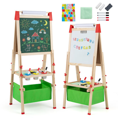 Green Adjustable Kids Art Easel | Magnetic Chalkboard Whiteboard