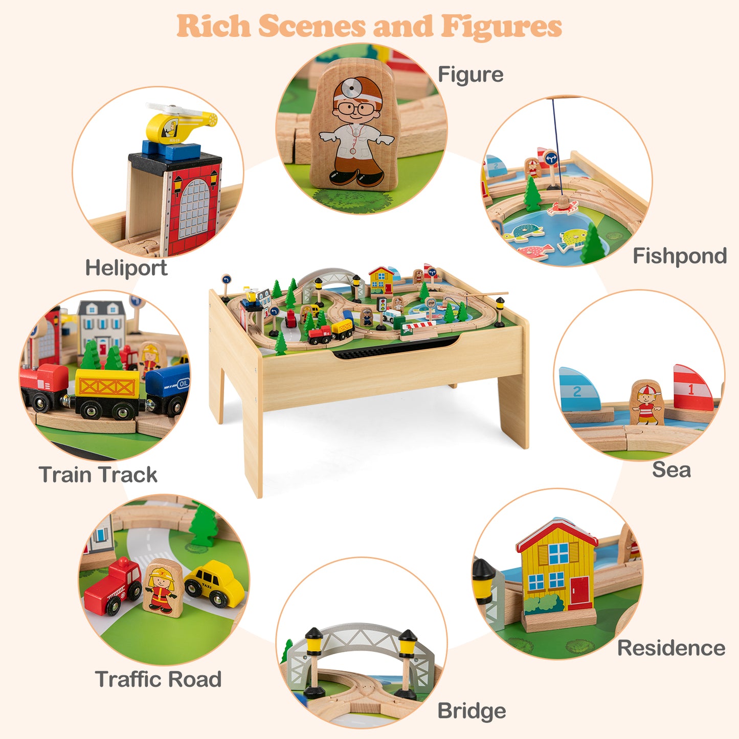 5-in-1 Wooden Activity Table Natural | 78 Toys Train Building