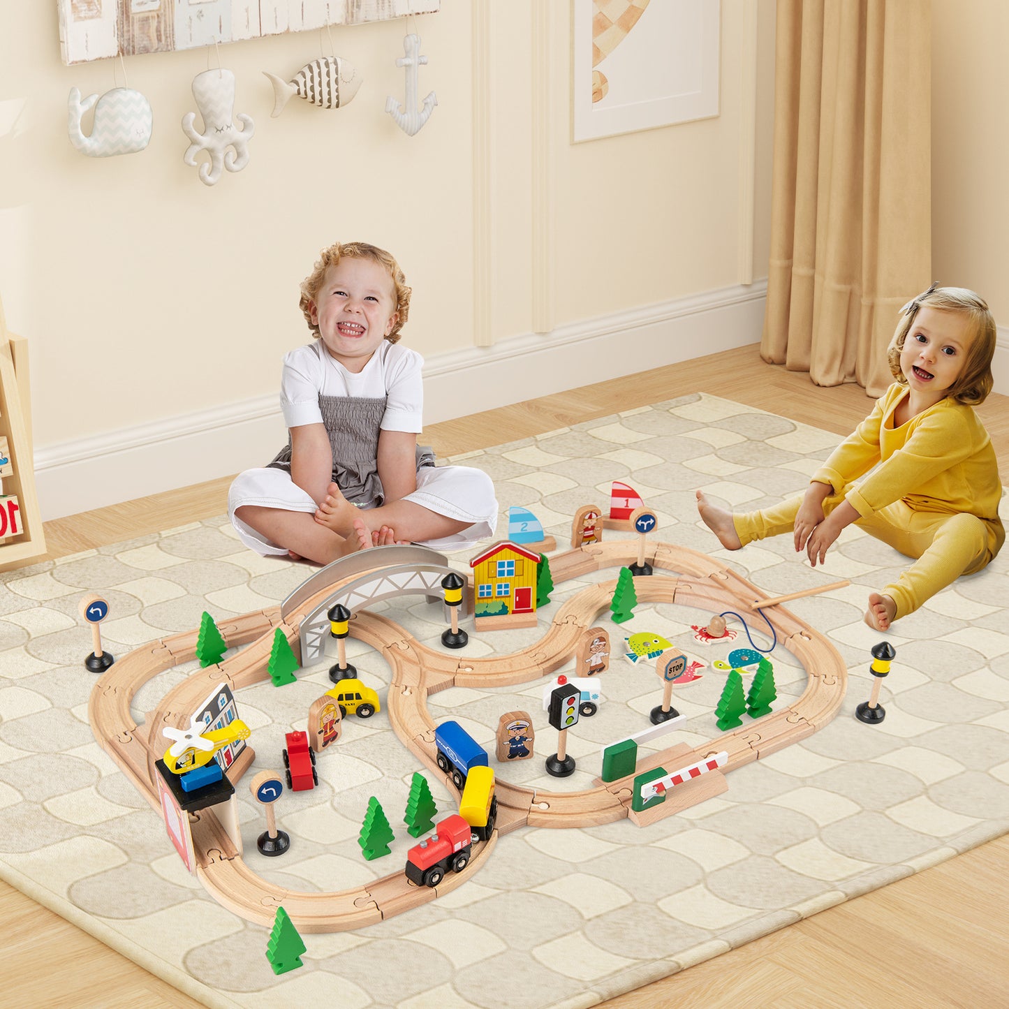 5-in-1 Wooden Activity Table Natural | 78 Toys Train Building