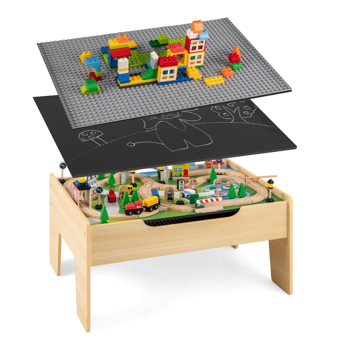 5-in-1 Wooden Activity Table Natural | 78 Toys Train Building