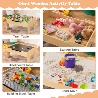 5-in-1 Wooden Activity Table Natural | 78 Toys Train Building