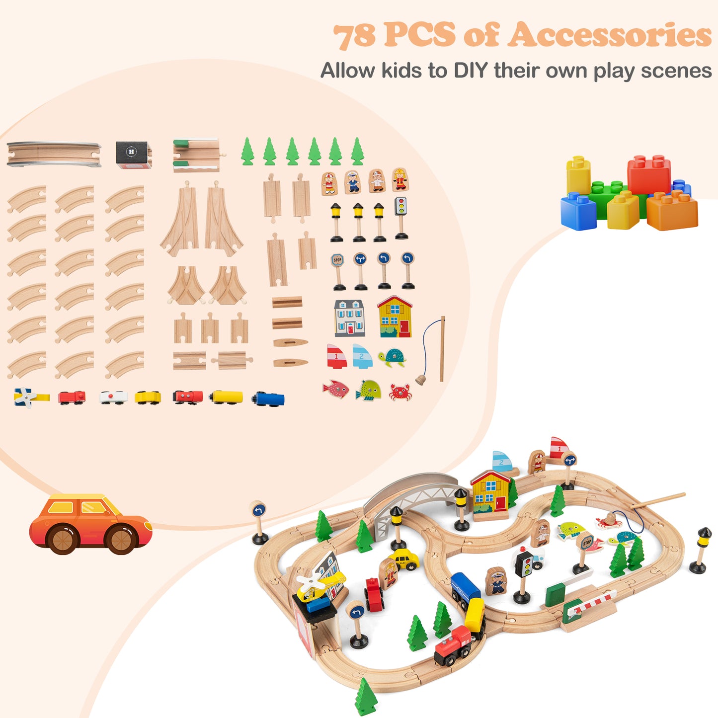 5-in-1 Wooden Activity Table Natural | 78 Toys Train Building