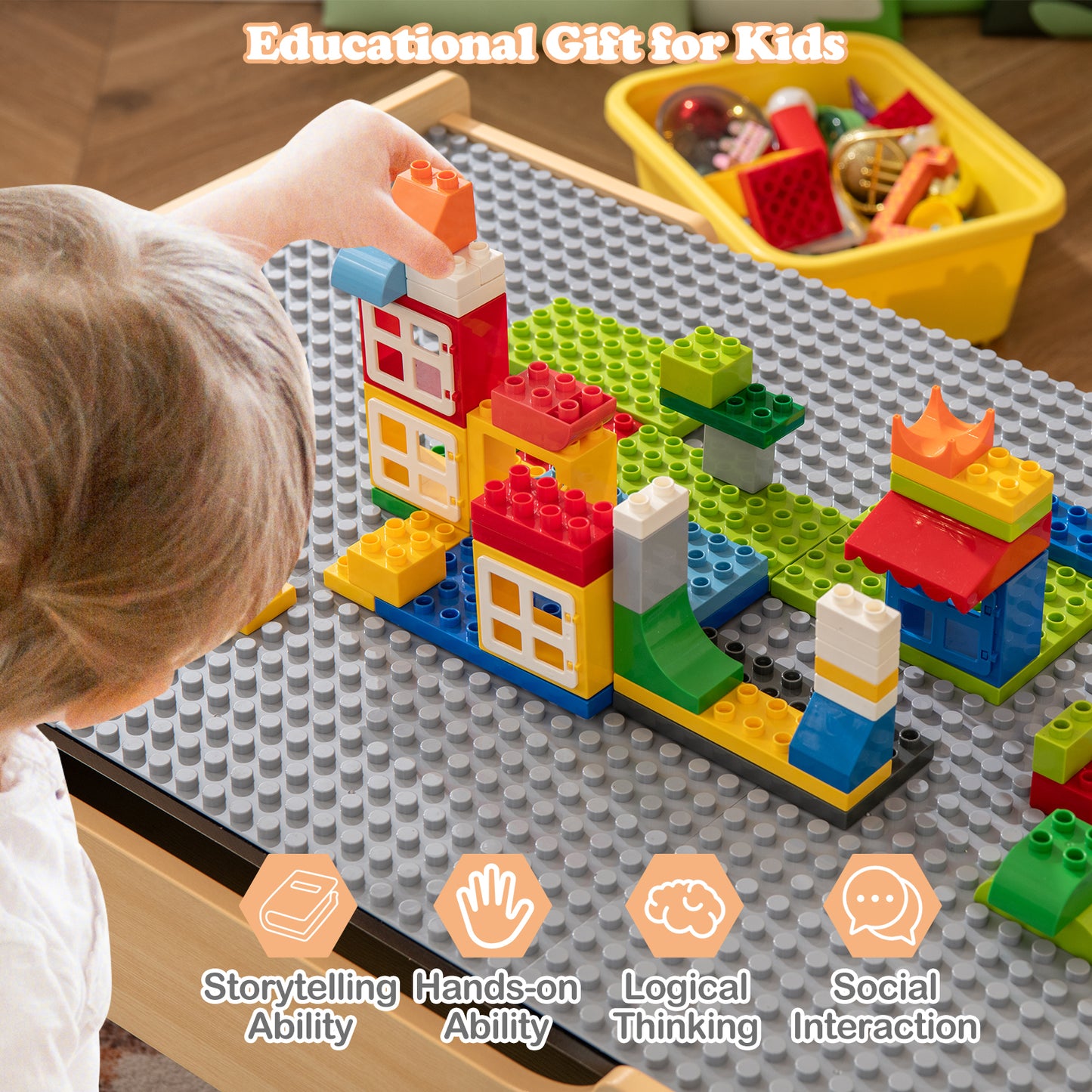 5-in-1 Wooden Activity Table Natural | 78 Toys Train Building