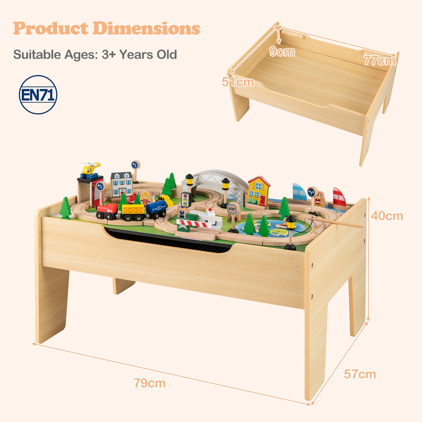 5-in-1 Wooden Activity Table Natural | 78 Toys Train Building