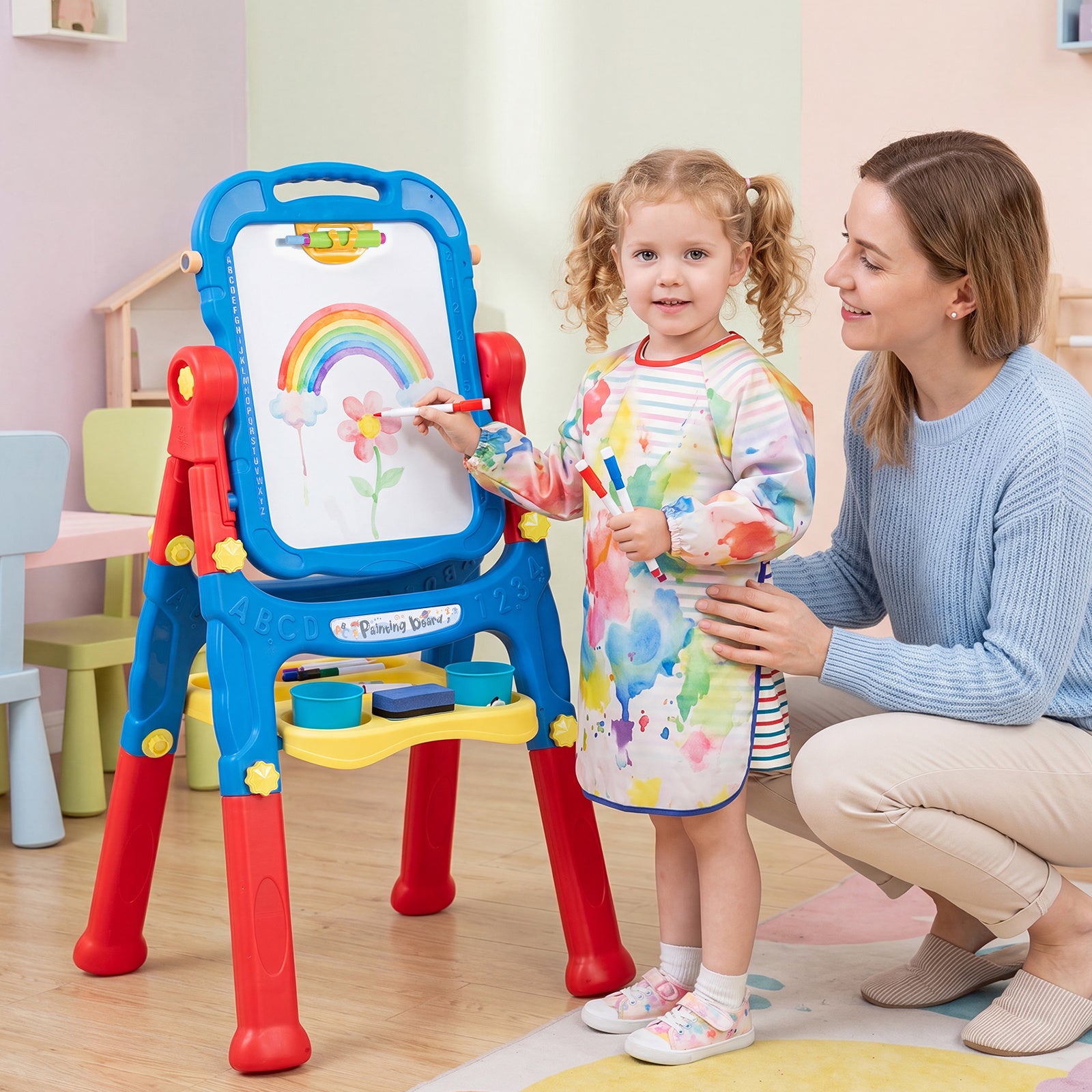 Costway Art Easel for Kids Height Adjustable with 22 Accessories for Creative Play-Blue
