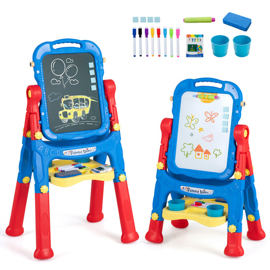 Blue Kids Art Easel | 4-In-1 Height Adjustable With 22 Accessories