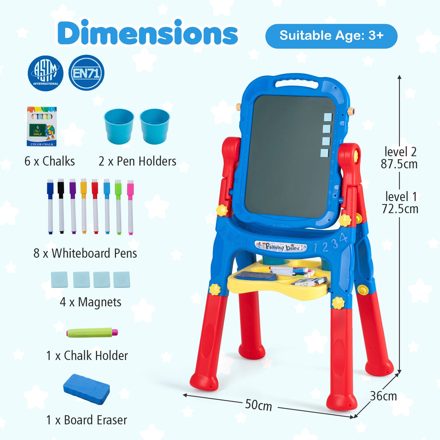 Blue Kids Art Easel | 4-In-1 Height Adjustable With 22 Accessories