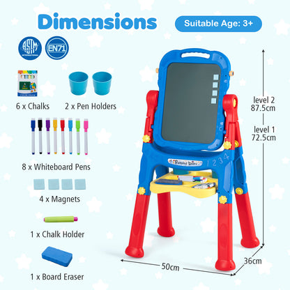 Blue Kids Art Easel | 4-In-1 Height Adjustable With 22 Accessories