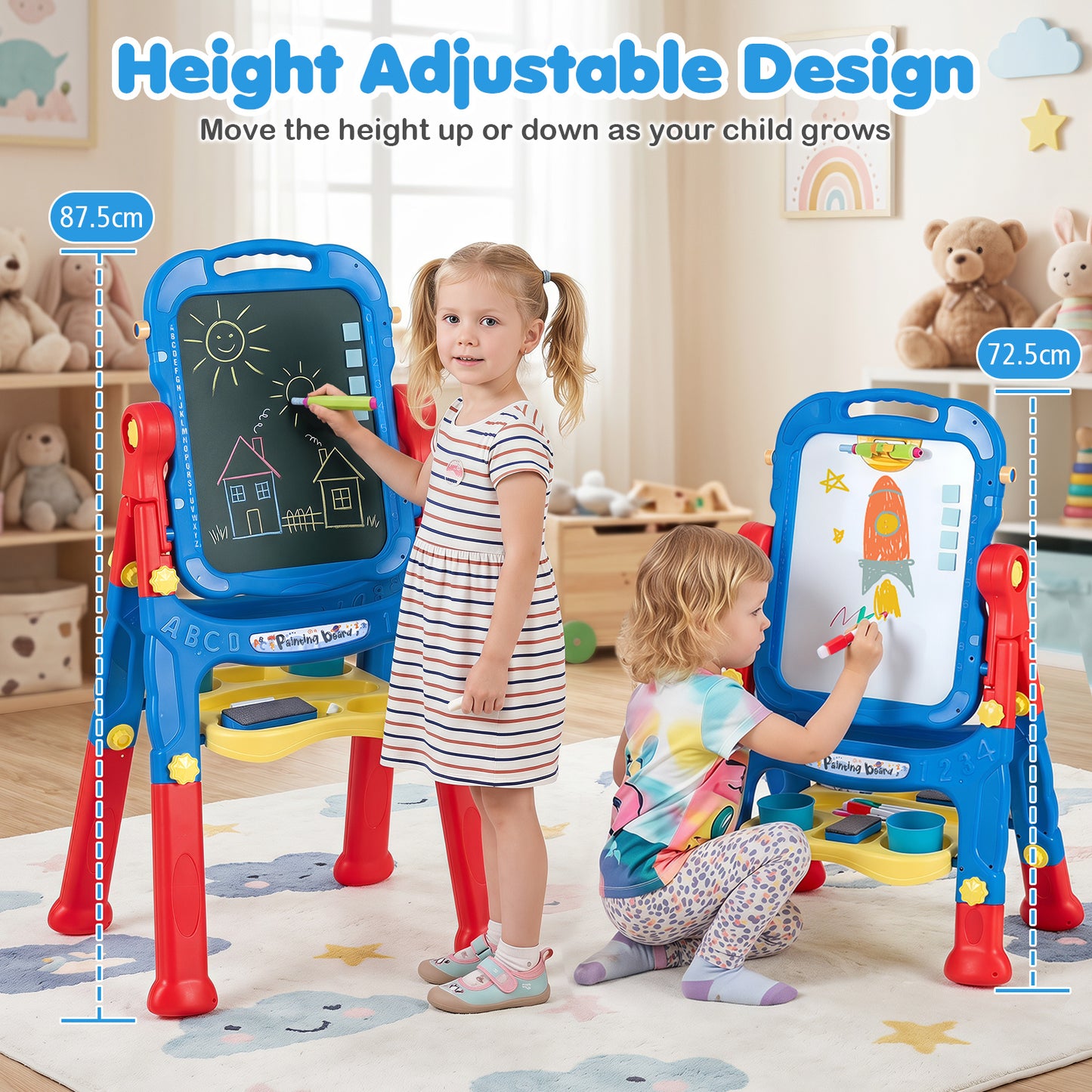 Blue Kids Art Easel | 4-In-1 Height Adjustable With 22 Accessories