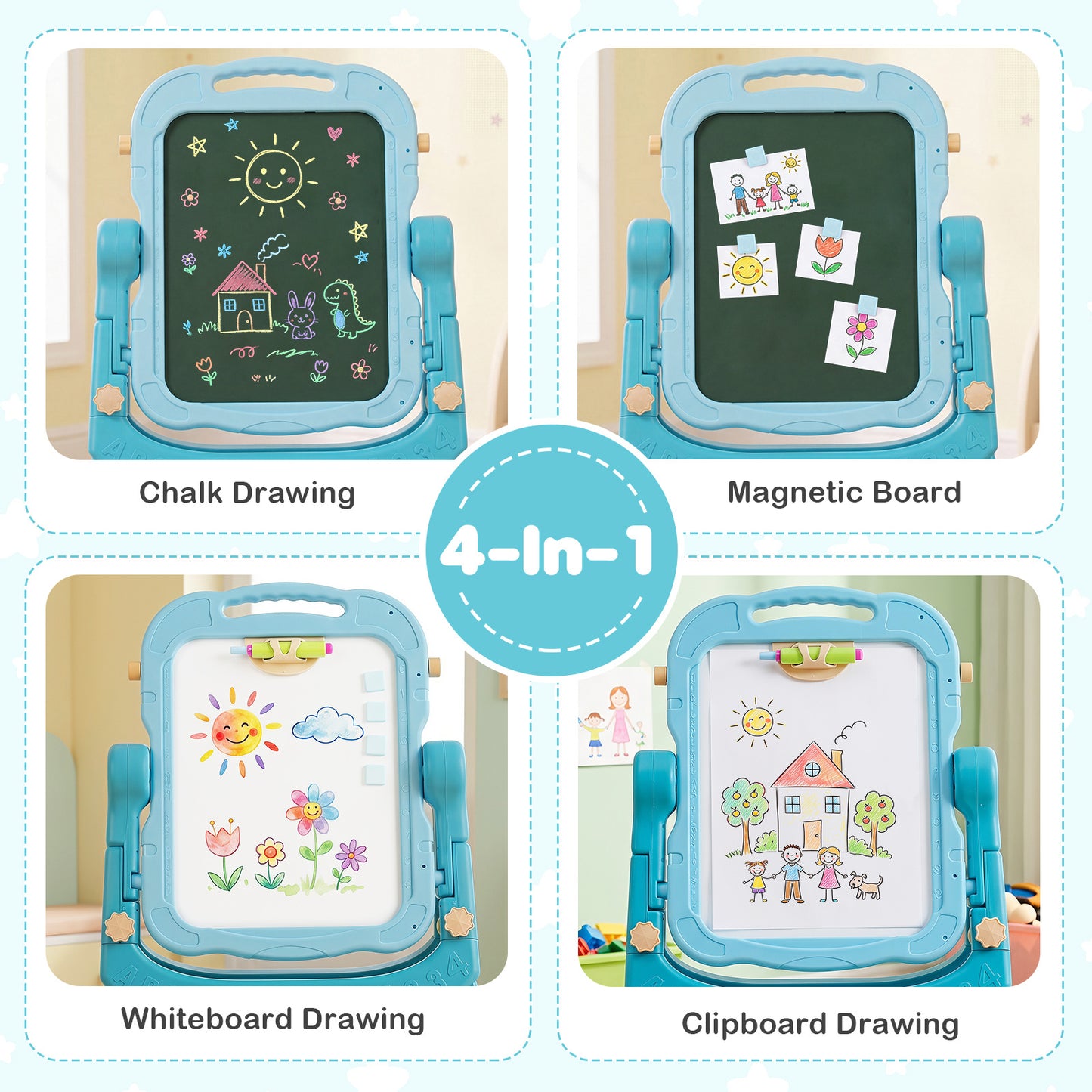 Green Kids Art Easel | 4-in-1 Height Adjustable With 22 Accessories