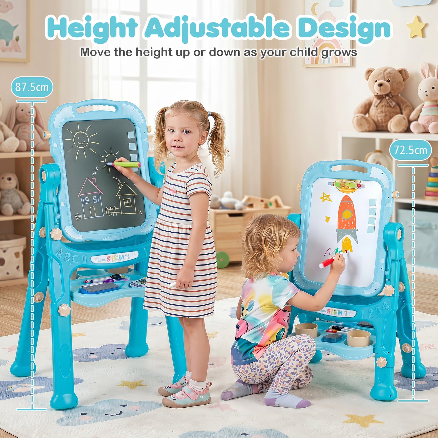 Green Kids Art Easel | 4-in-1 Height Adjustable With 22 Accessories