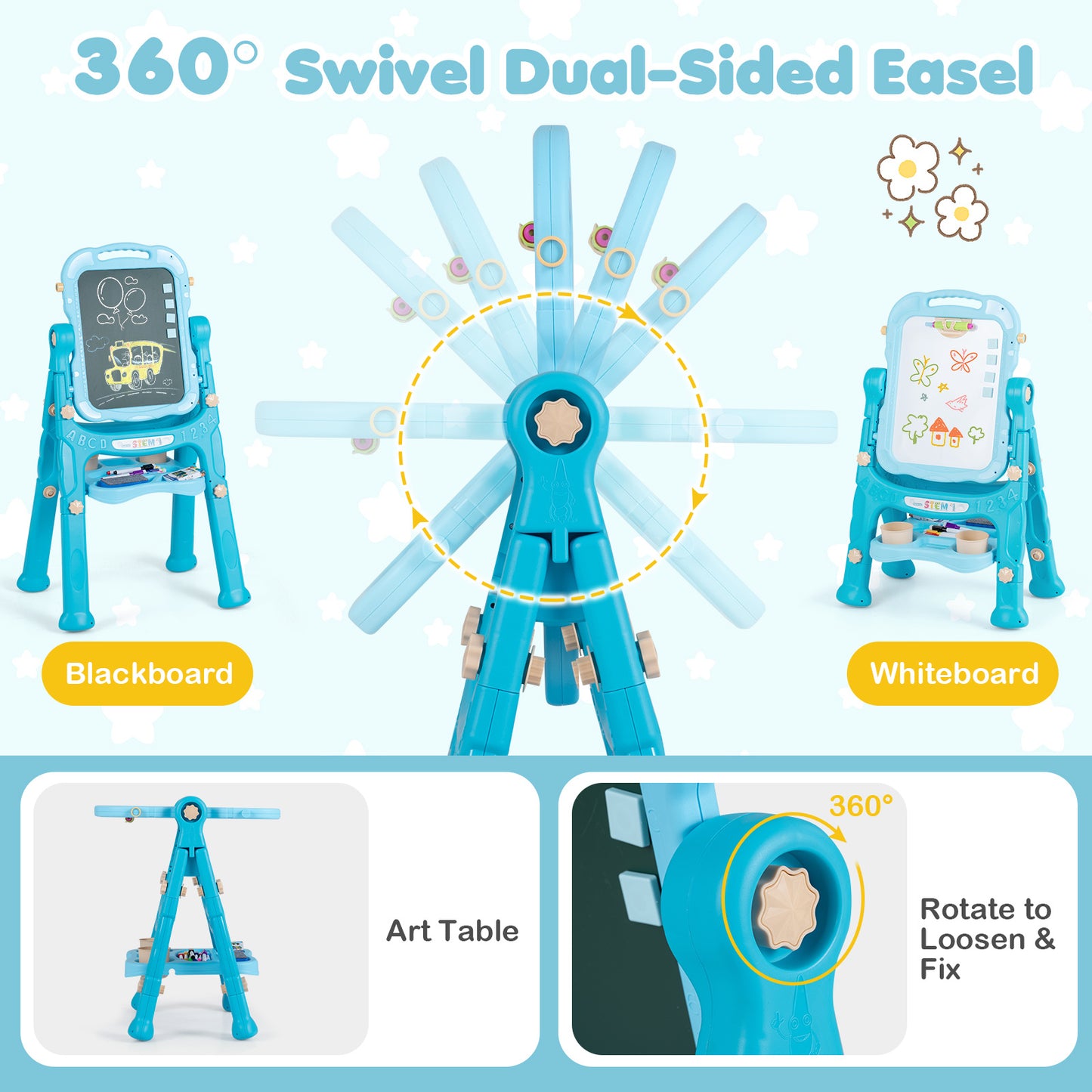 Green Kids Art Easel | 4-in-1 Height Adjustable With 22 Accessories