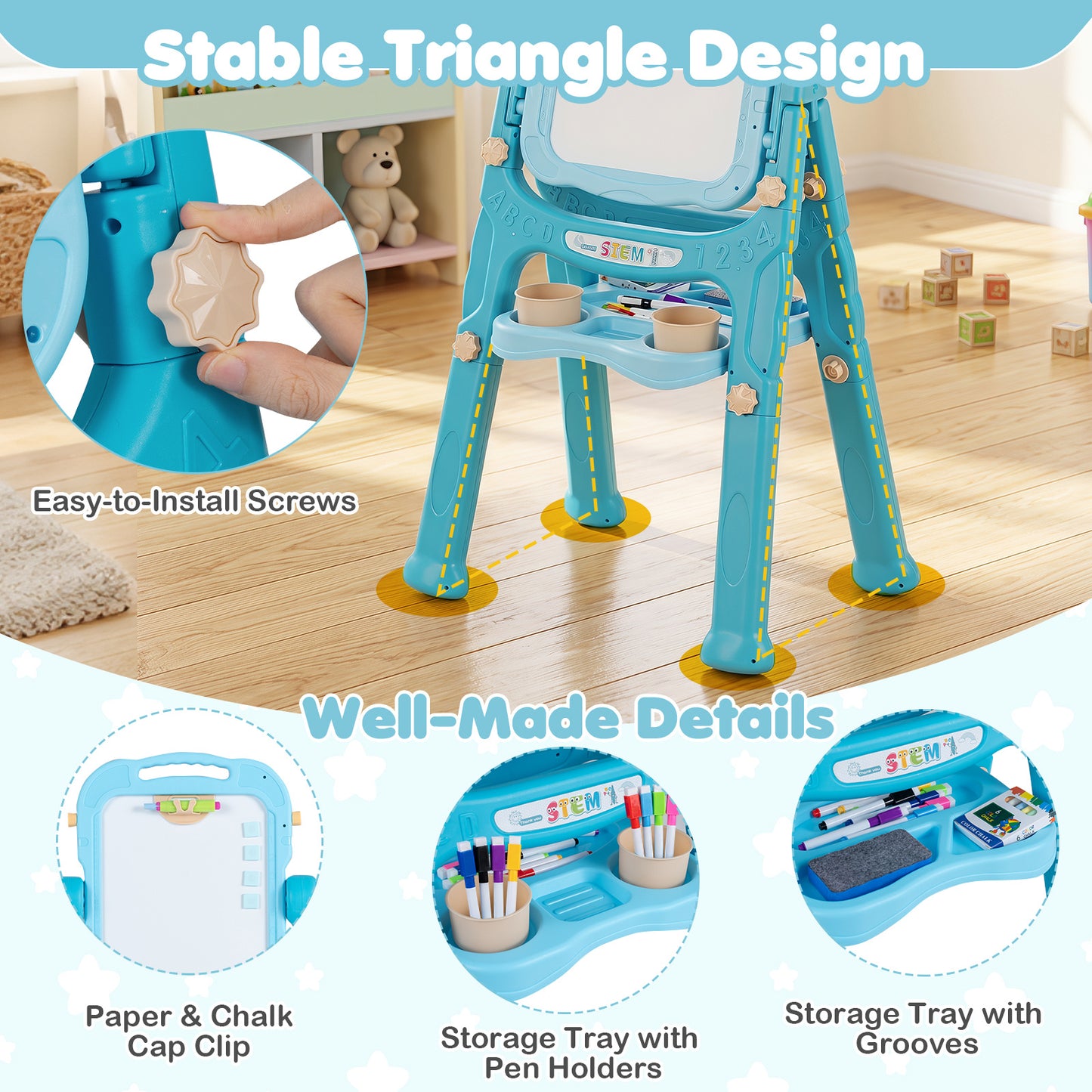 Green Kids Art Easel | 4-in-1 Height Adjustable With 22 Accessories