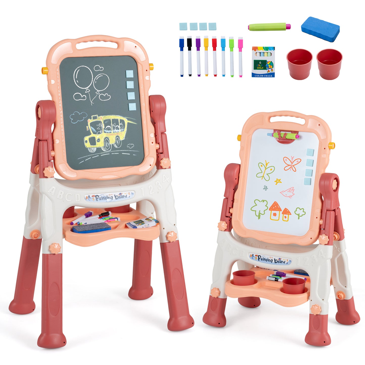 Pink Kids Art Easel | 4-In-1 Height Adjustable With 22 Accessories