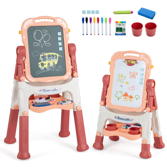 Pink Kids Art Easel | 4-In-1 Height Adjustable With 22 Accessories