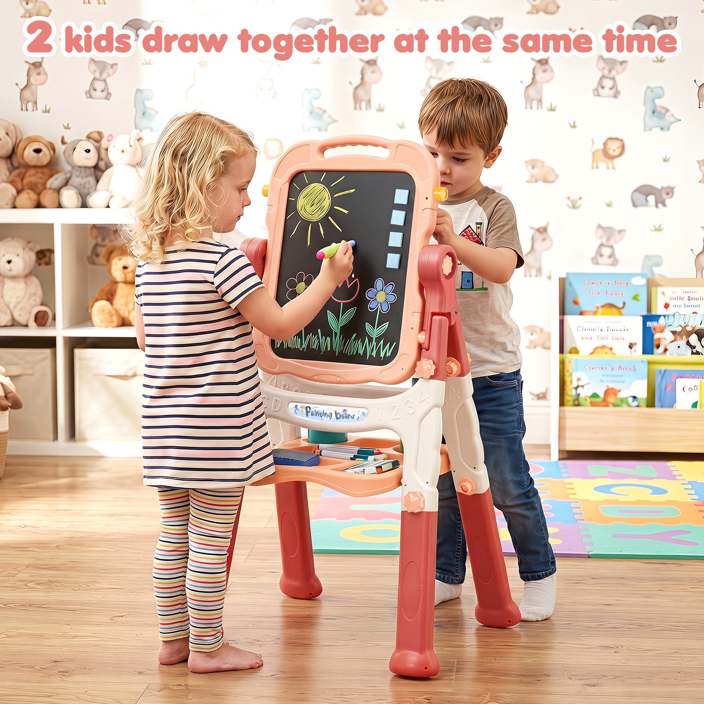 Pink Kids Art Easel | 4-In-1 Height Adjustable With 22 Accessories