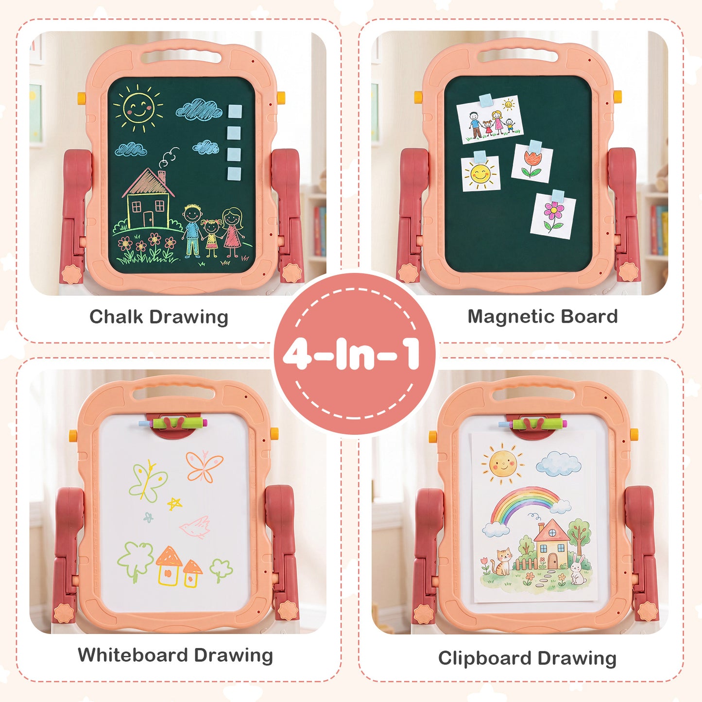 Pink Kids Art Easel | 4-In-1 Height Adjustable With 22 Accessories